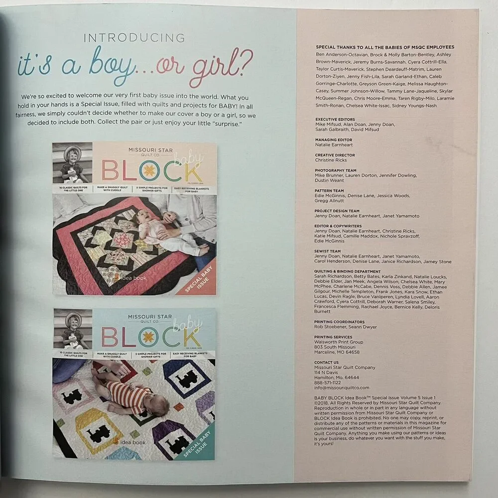 Missouri Star Block Quilt Pattern Book Special Baby Edition 2018 Vol 5 Issue 1